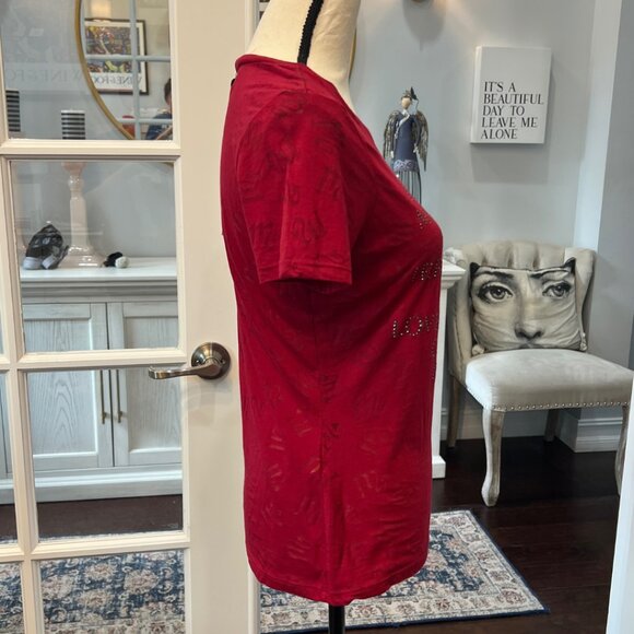 SCORPIO Red Burnout T-shirt Horoscope Zodiac Embellished Shirt NWT Express M - Picture 5 of 9